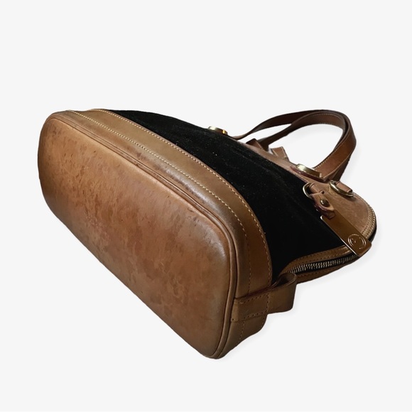 Vintage Dooney & Bourke Black Fabric and Natural/Tan Leather Satchel Handbag - Picture 9 of 16